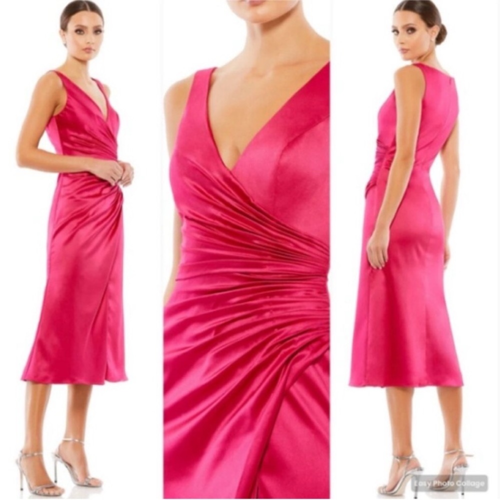IEENA Mac Duggal 26625 Satin Ruched V-Neck Faux Wrap Lipstick Mini SZ 4
